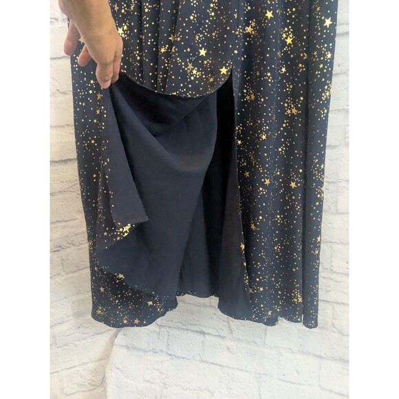 Bloomchic Black Gold Stars Button Pocket Wrap Split Ruffles Maxi Dress 30 - Picture 10 of 10